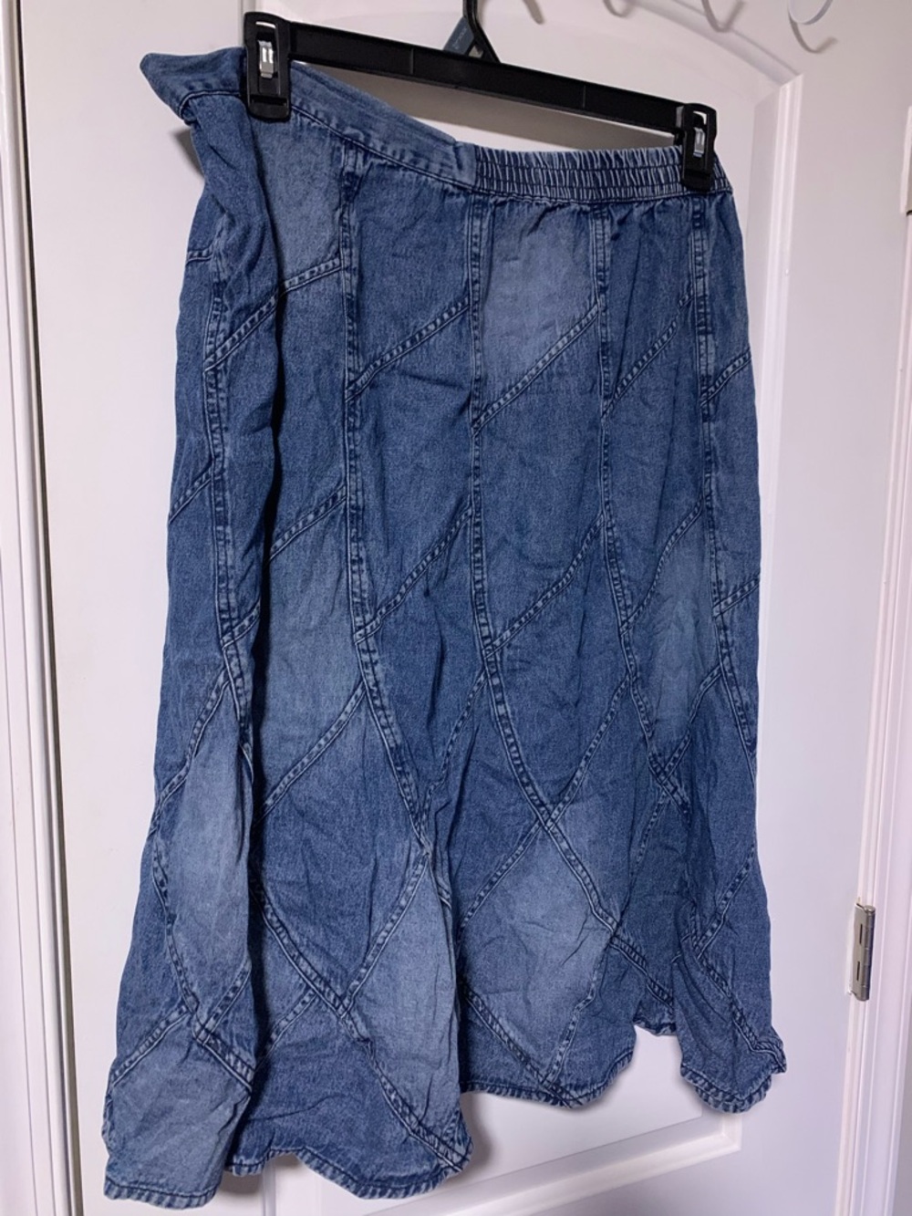 Studio West Blue Patchwork Denim Midi Skirt